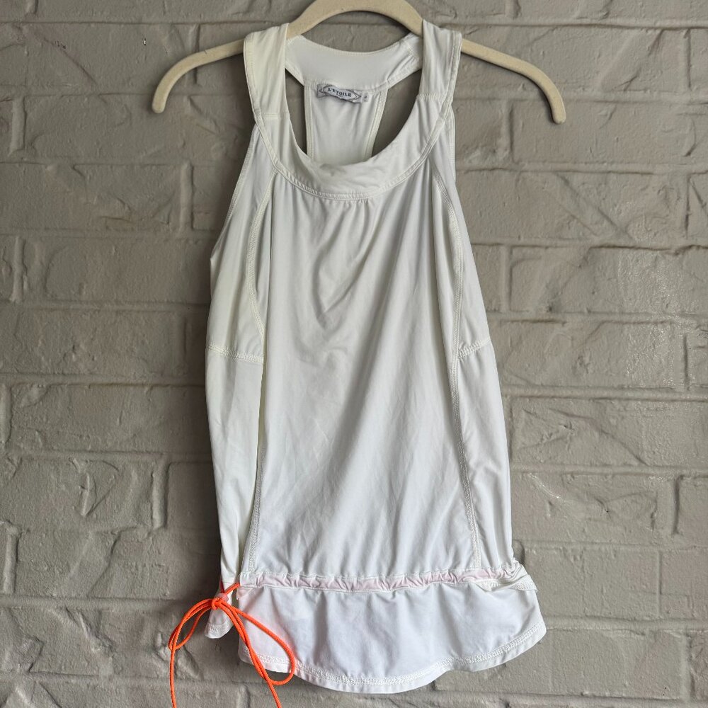 L'ETOILE SPORT White Racerback Athletic Tank Top -Size Small  Orange Drawstring